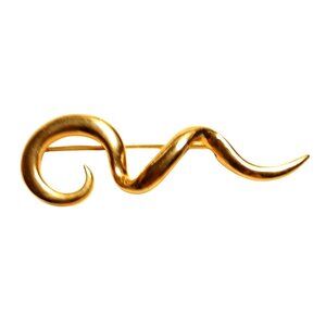 Abstract Gold Tone Snake-Like Brooch Pin With Curved Design For Women Or Collect
